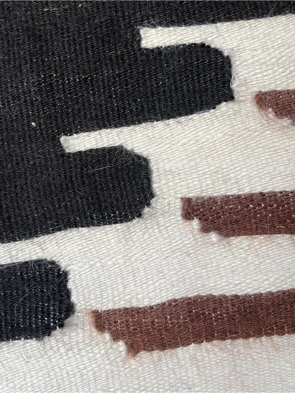 Midcentury Geometric Turkish Siirt Blanket | Goat Mohair, Brown | Small Accent